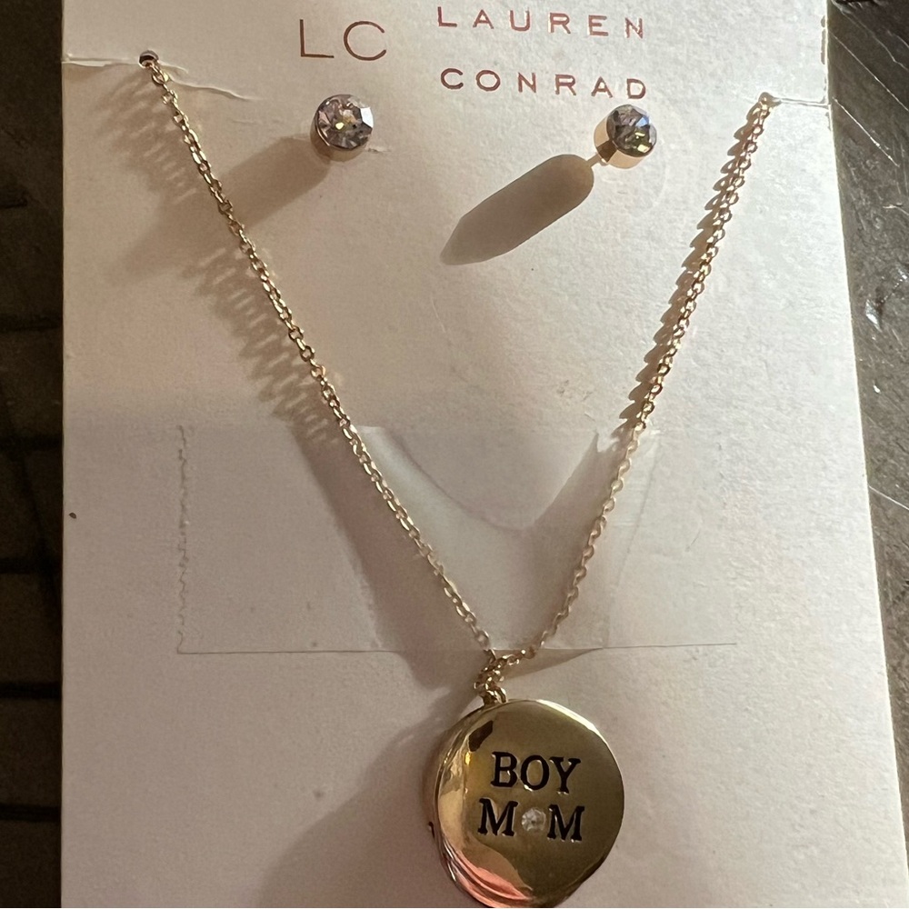 Lauren Conrad Boy Mom gold toned necklace and earrings